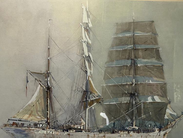 MARIN-MARIE 1901-1987 LARGE LITHOGRAPH "THREE MASTS ON A CALM SEA"
