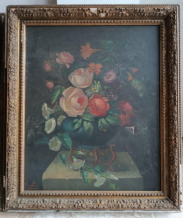 Pair of 19th century oil paintings Still life with flowers