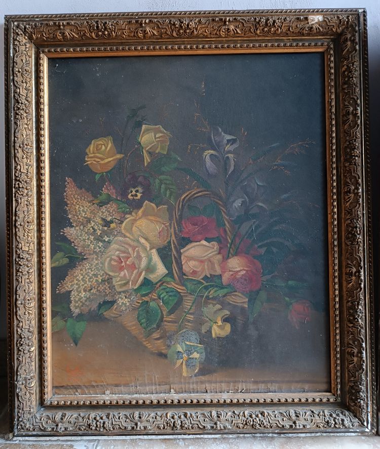 Pair of 19th century oil paintings Still life with flowers