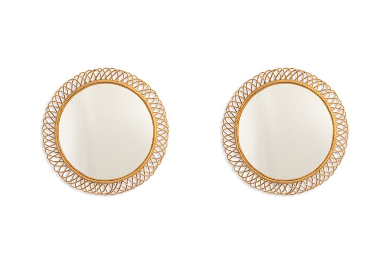 Pair of round rattan mirrors with interlacing. 1980s. LS6358B551M
