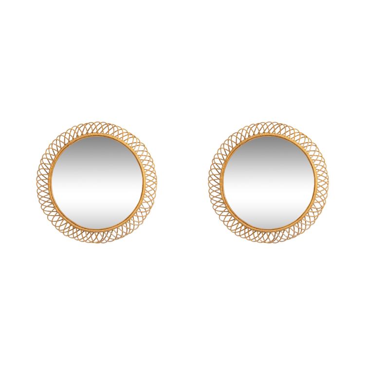 Pair of round rattan mirrors with interlacing. 1980s. LS6358B551M