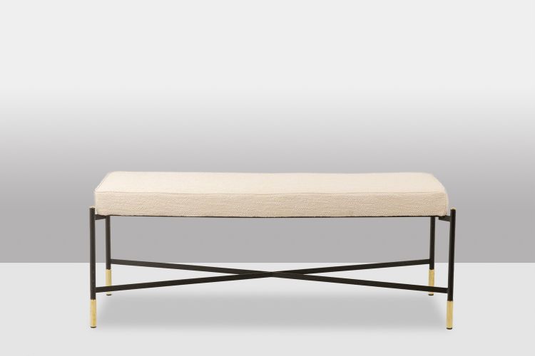 Pair of white benches, in lacquered and gold metal. 2000s. LS6364756M