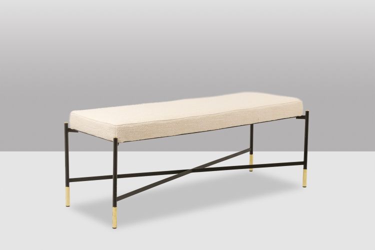Pair of white benches, in lacquered and gold metal. 2000s. LS6364756M