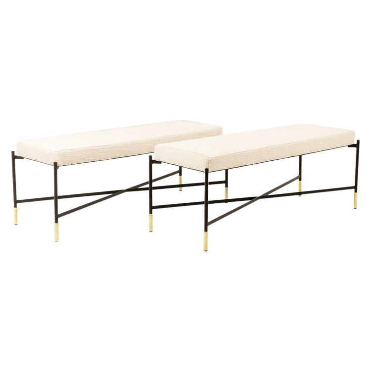 Pair of white benches, in lacquered and gold metal. 2000s. LS6364756M