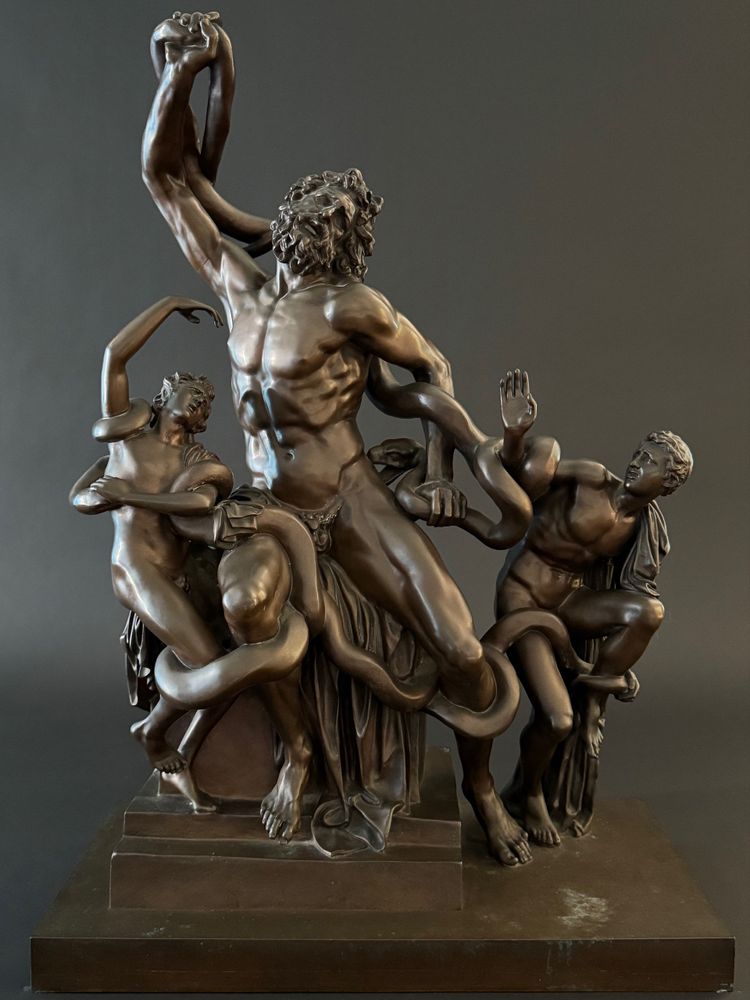 The Laocoon, large bronze group signed Barbedienne, 19th century.