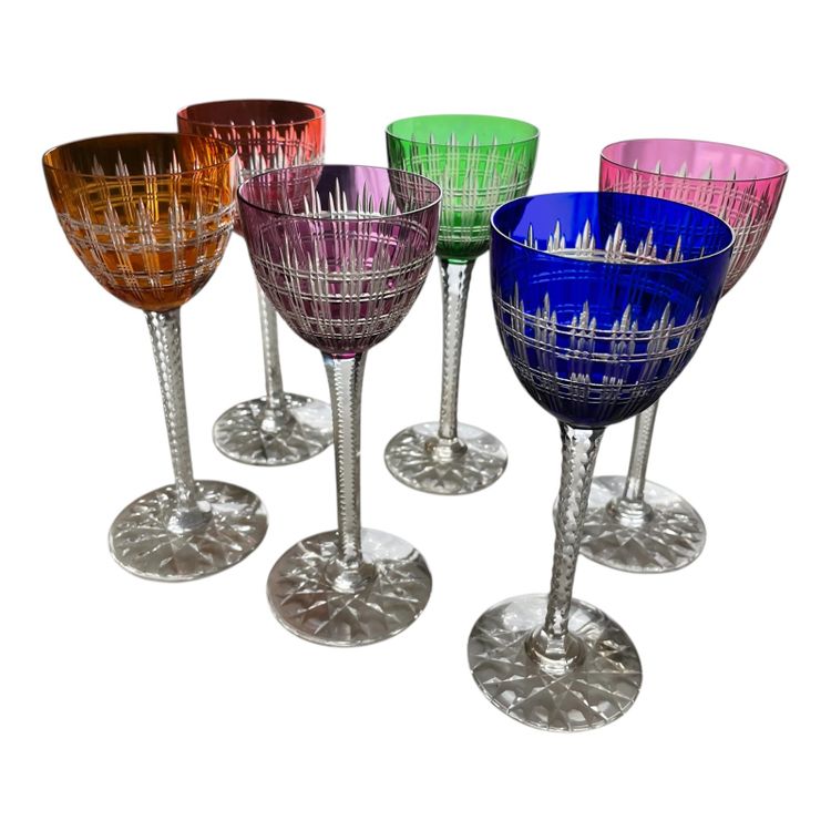 Baccarat - Modèle Cavour 6 Verres à Vin Du Rhin Roemer En Cristal H: 18,5 cm