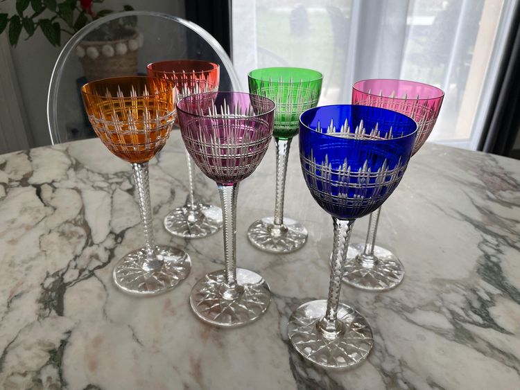 Baccarat - Modèle Cavour 6 Verres à Vin Du Rhin Roemer En Cristal H: 18,5 cm