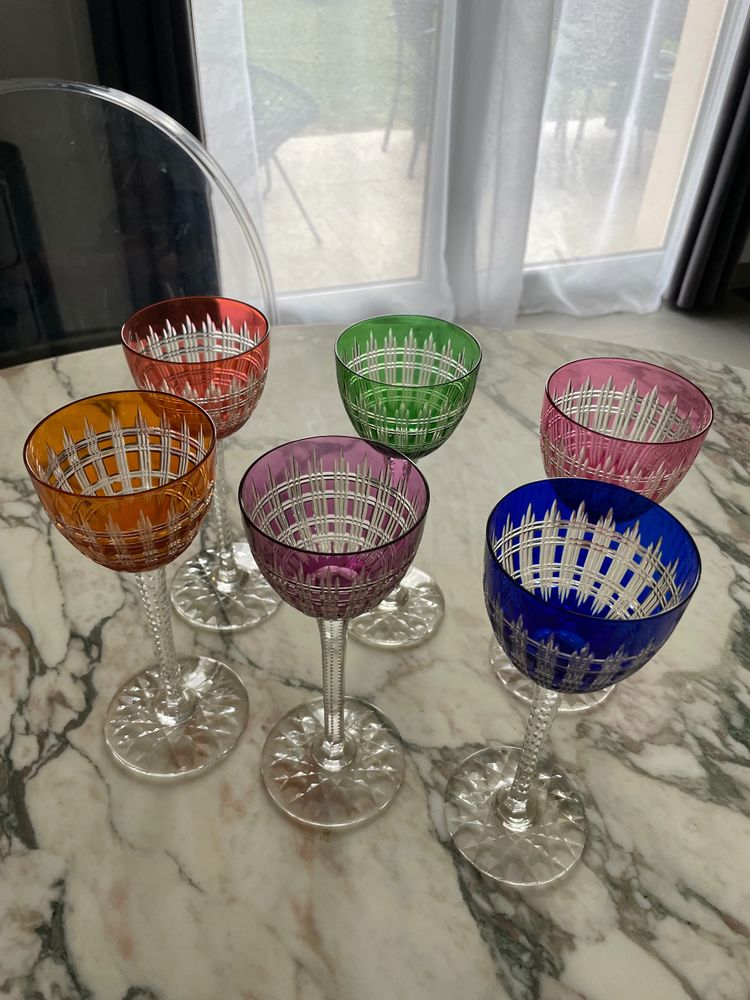 Baccarat - Modèle Cavour 6 Verres à Vin Du Rhin Roemer En Cristal H: 18,5 cm
