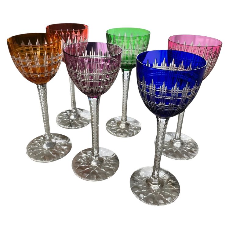 Baccarat - Modèle Cavour 6 Verres à Vin Du Rhin Roemer En Cristal H: 18,5 cm