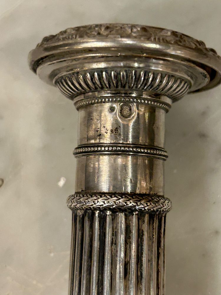 Pair of Solid Silver Candlesticks, France, Restoration Period, Vieillard Hallmark (1819-1838)