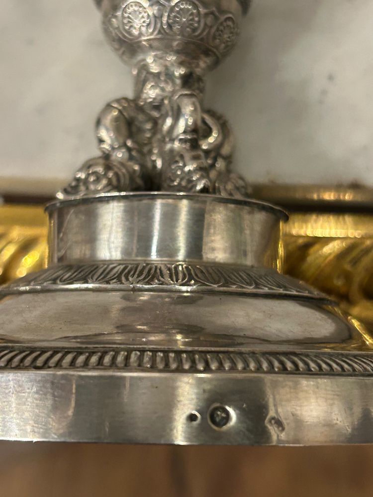 Pair of Solid Silver Candlesticks, France, Restoration Period, Vieillard Hallmark (1819-1838)