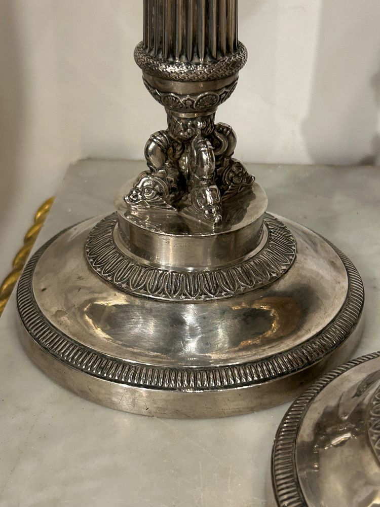Pair of Solid Silver Candlesticks, France, Restoration Period, Vieillard Hallmark (1819-1838)