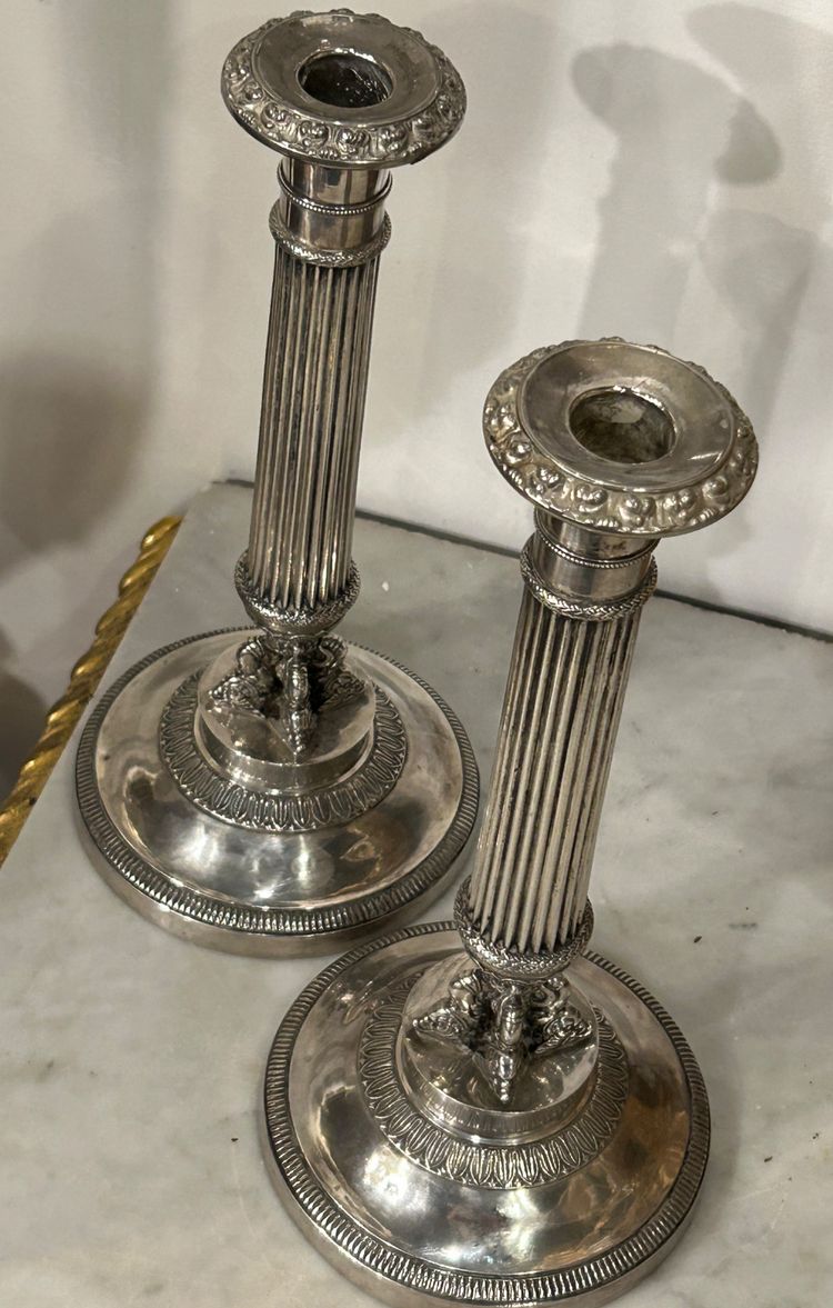 Pair of Solid Silver Candlesticks, France, Restoration Period, Vieillard Hallmark (1819-1838)