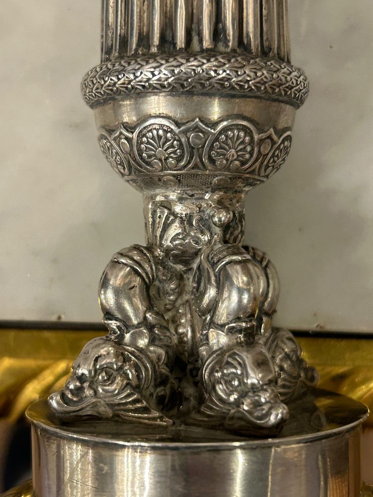 Pair of Solid Silver Candlesticks, France, Restoration Period, Vieillard Hallmark (1819-1838)