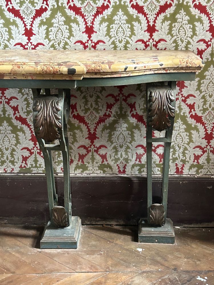 Consolle in ferro battuto stile Luigi XV molto grande, fine XIX secolo, L 260 cm 