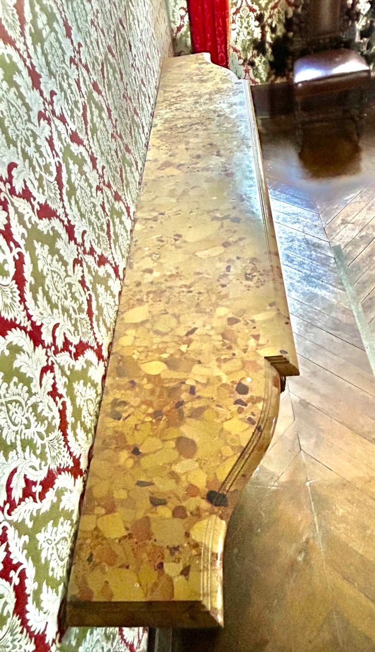 Consolle in ferro battuto stile Luigi XV molto grande, fine XIX secolo, L 260 cm 