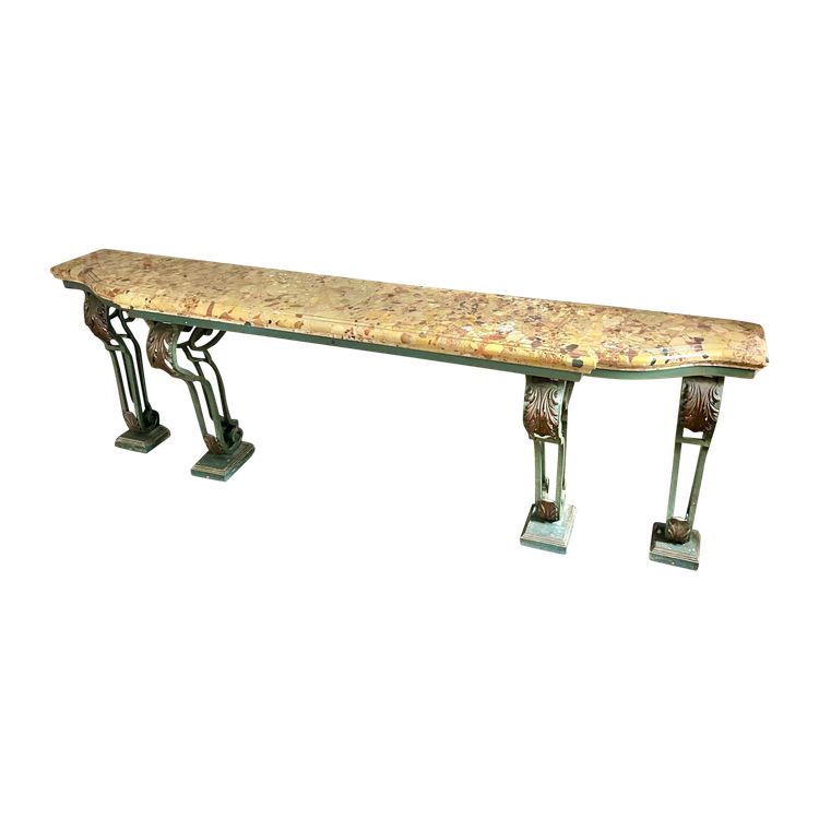 Consolle in ferro battuto stile Luigi XV molto grande, fine XIX secolo, L 260 cm 