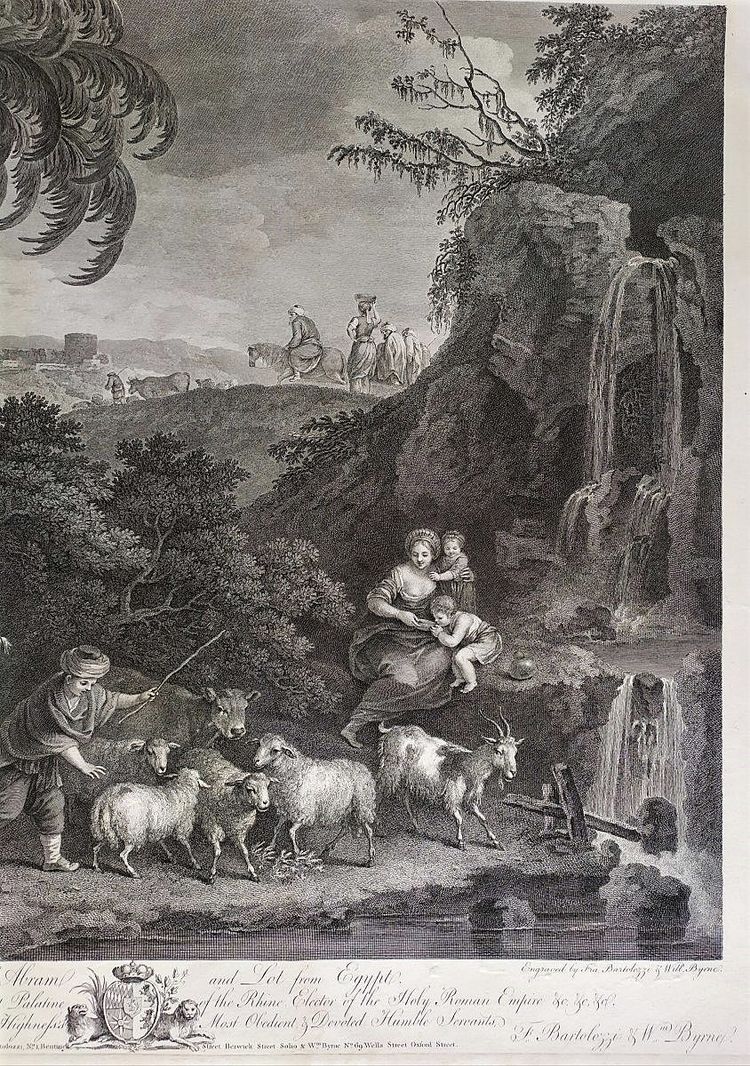 Der Auszug Abrahams und Lots aus Ägypten, biblische Szene nach Zuccarelli, 18. Jahrhundert, Gravur 