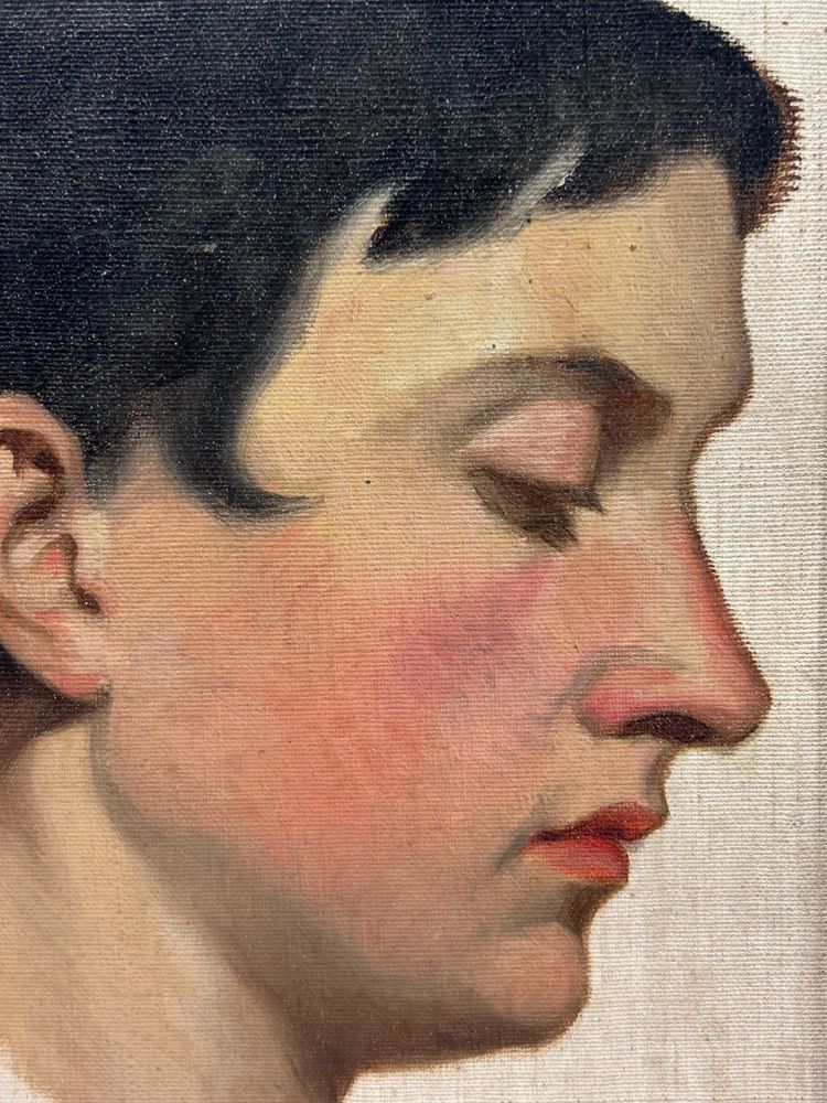 Portrait of a Woman in Profile Oil on Canvas Mounted on Wood Panel dated 1913