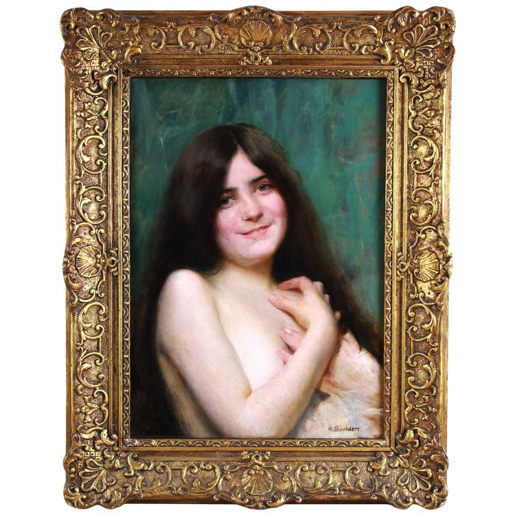 « Nu féminin » peinture à l'huile sur toile par Otto Scholderer (1834-1902) vers 1890