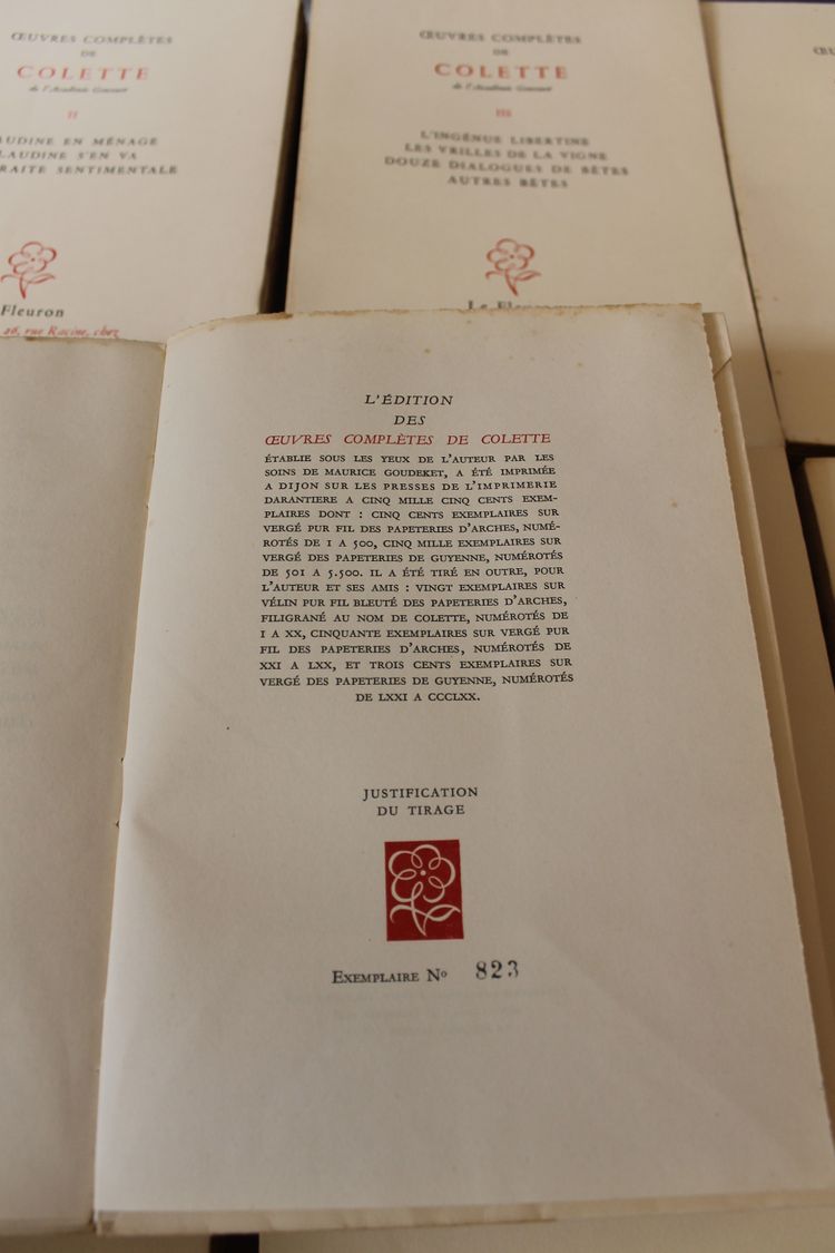 Colette Complete works in 15 volumes published by Le Fleuron 1948