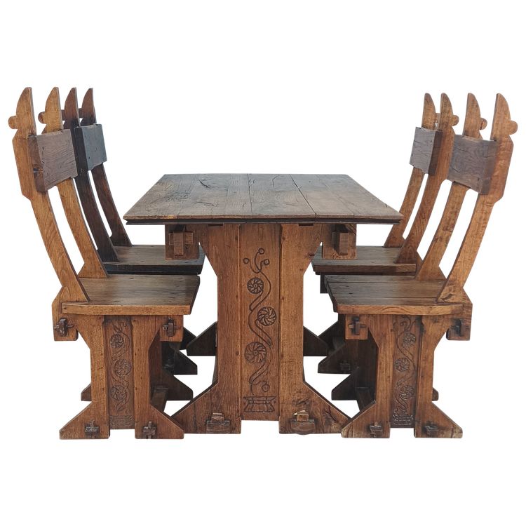 Set of table and 4 mountain chairs in solid oak