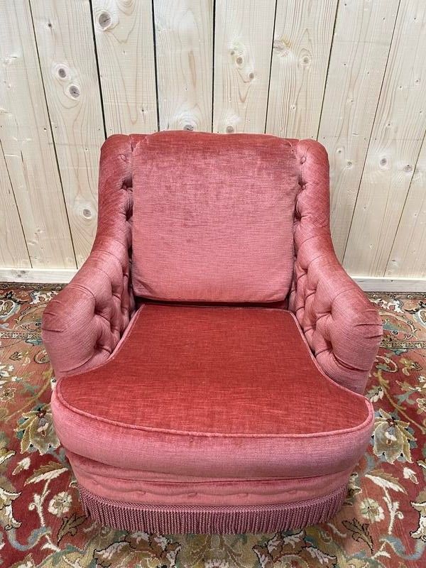 Sedia in stile copud in velluto rosa imbottito
