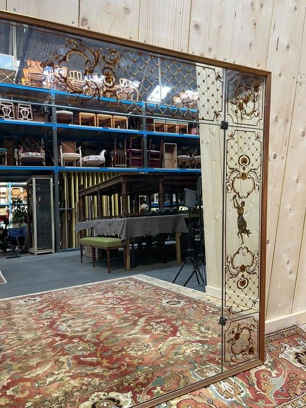 Specchio di Bistrot o Brewery Venetian Art Nouveau in vetro eglomizzato