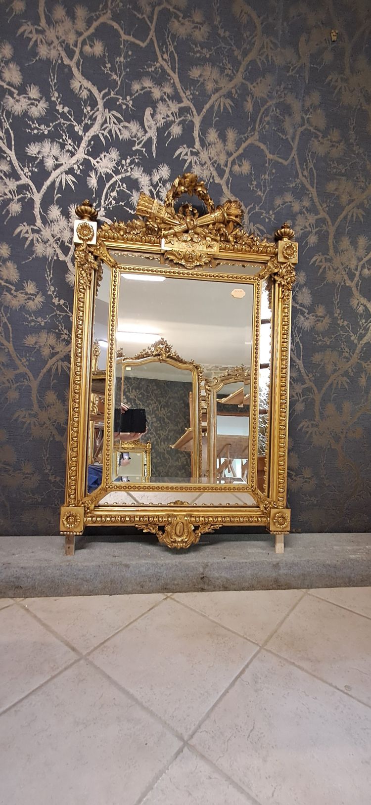 Napoleon III period mirror with glazing beads 126x78
