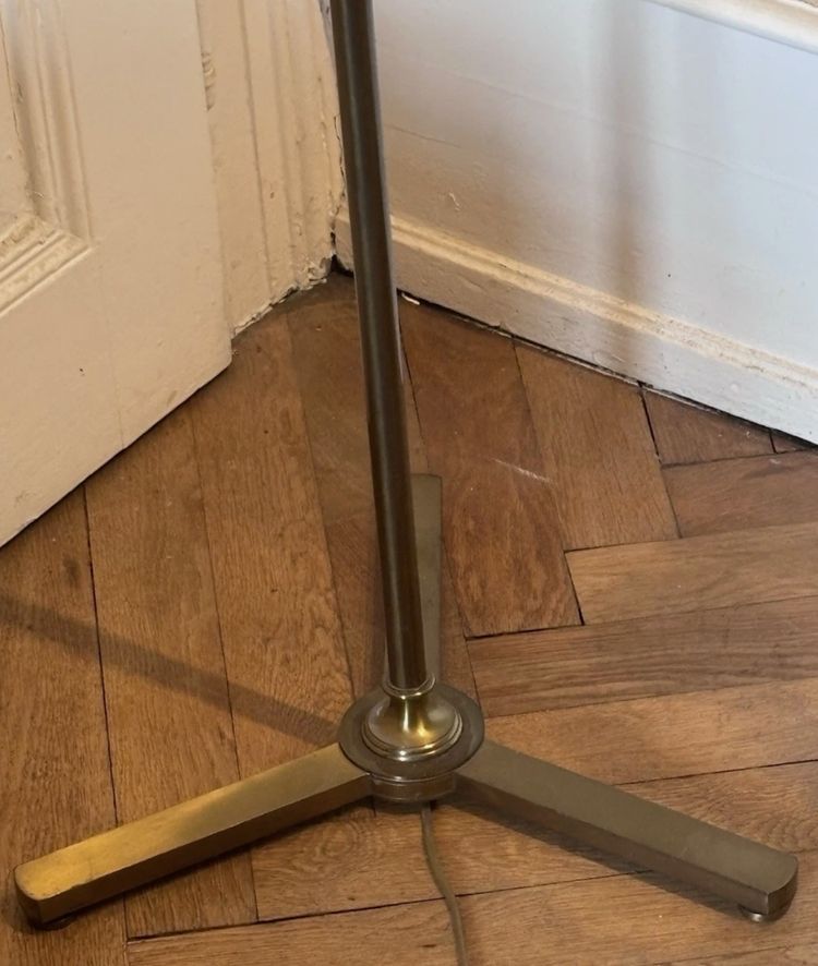 Maison CHARLES (Signed) Tripod floor lamp in brass and gilded bronze.