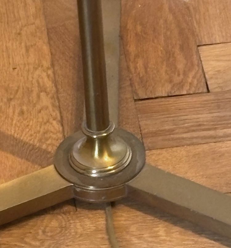 Maison CHARLES (Signed) Tripod floor lamp in brass and gilded bronze.
