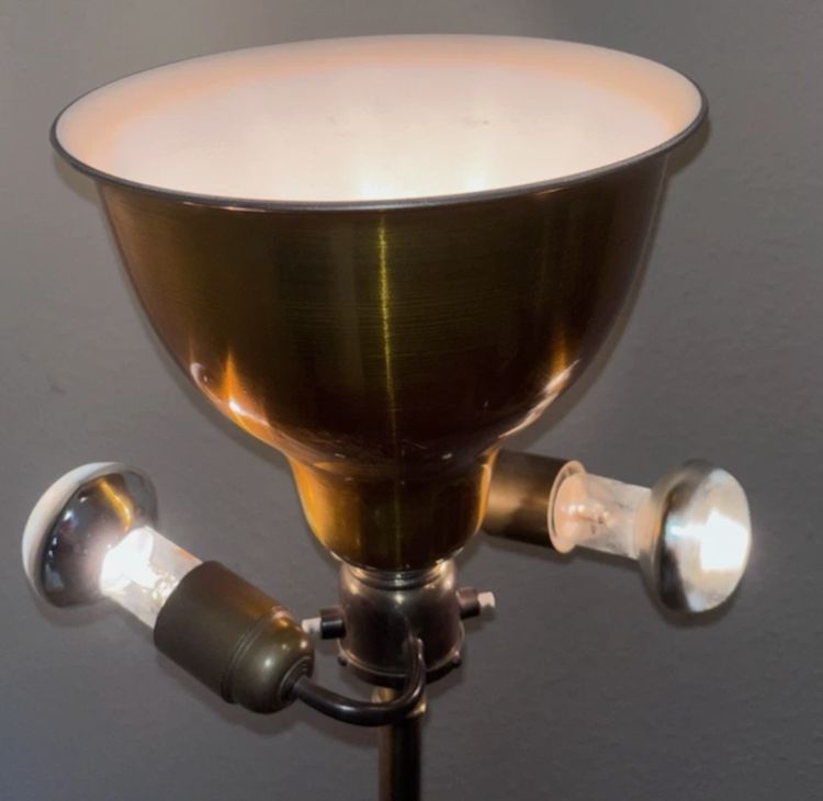 Maison CHARLES (Signed) Tripod floor lamp in brass and gilded bronze.