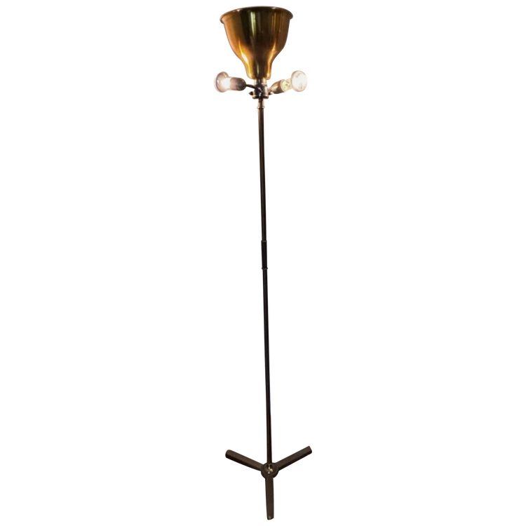 Maison CHARLES (Signed) Tripod floor lamp in brass and gilded bronze.