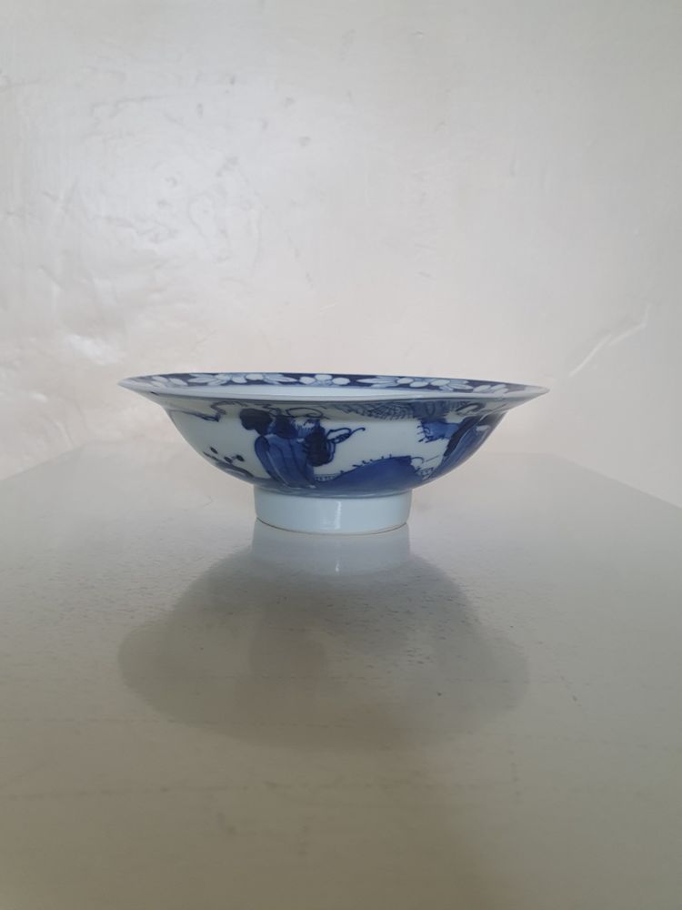 Late Qing blue and white porcelain bowl with immortals; 19th c China