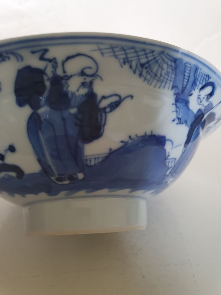 Late Qing blue and white porcelain bowl with immortals; 19th c China