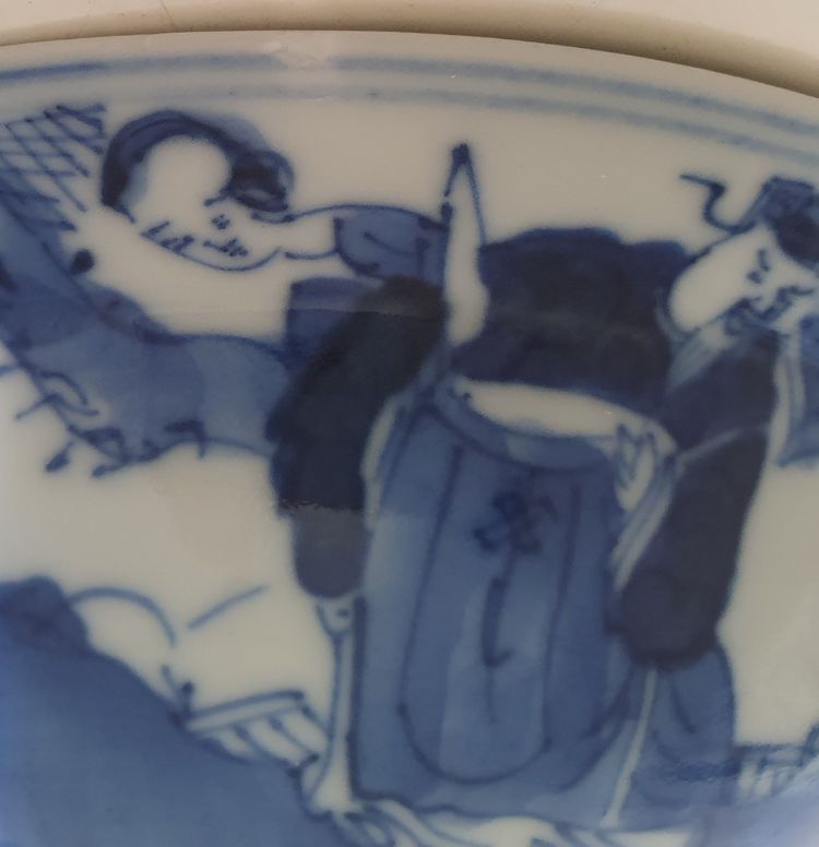 Late Qing blue and white porcelain bowl with immortals; 19th c China