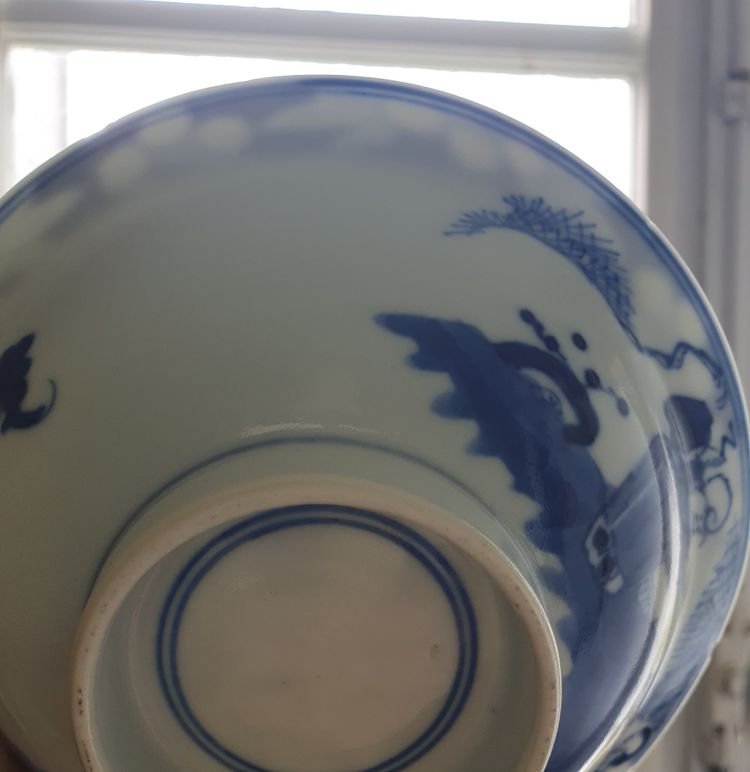 Late Qing blue and white porcelain bowl with immortals; 19th c China