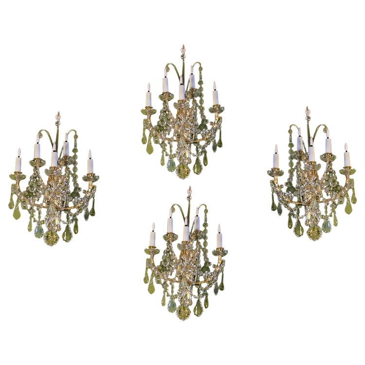 Set of 4 Bronze and Crystal Wall Lights – 19th Century