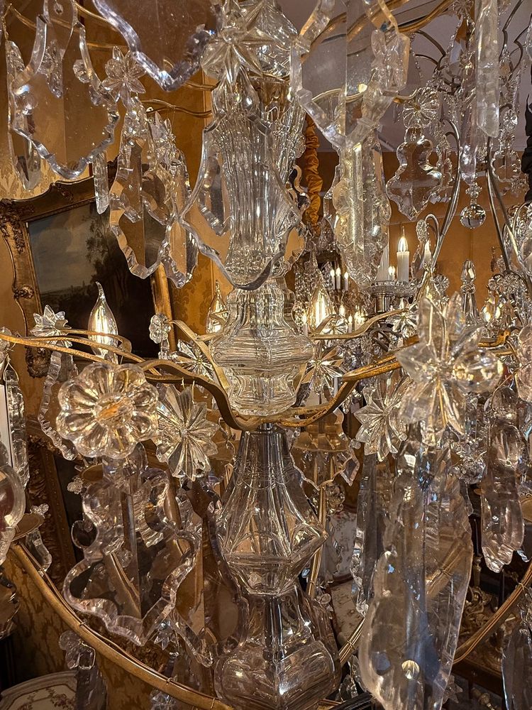 French 18th Century Stem-Shaped Gilt Bronze and Cut Crystal Chandelier Circa 1760-1770