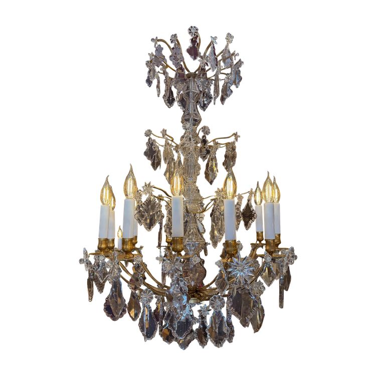 French 18th Century Stem-Shaped Gilt Bronze and Cut Crystal Chandelier Circa 1760-1770