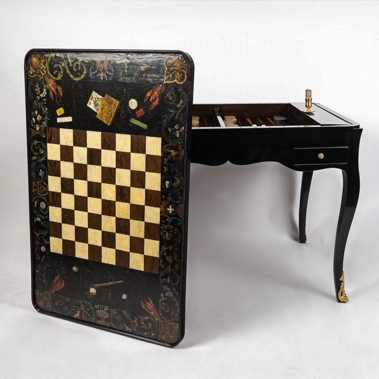 Games Table for Chess, Checkers, and Tric-Trac with Marquetry and Painting, Louis XV Period circa 17