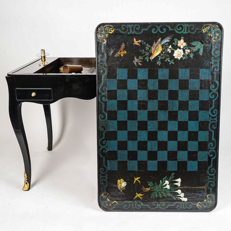 Games Table for Chess, Checkers, and Tric-Trac with Marquetry and Painting, Louis XV Period circa 17