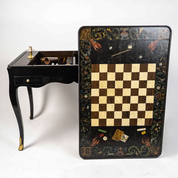 Games Table for Chess, Checkers, and Tric-Trac with Marquetry and Painting, Louis XV Period circa 17