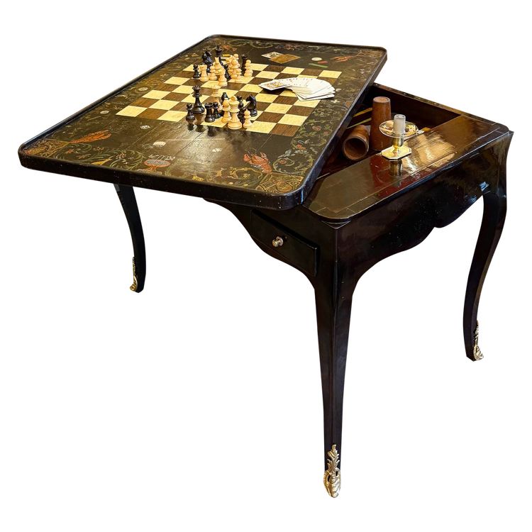 Games Table for Chess, Checkers, and Tric-Trac with Marquetry and Painting, Louis XV Period circa 17