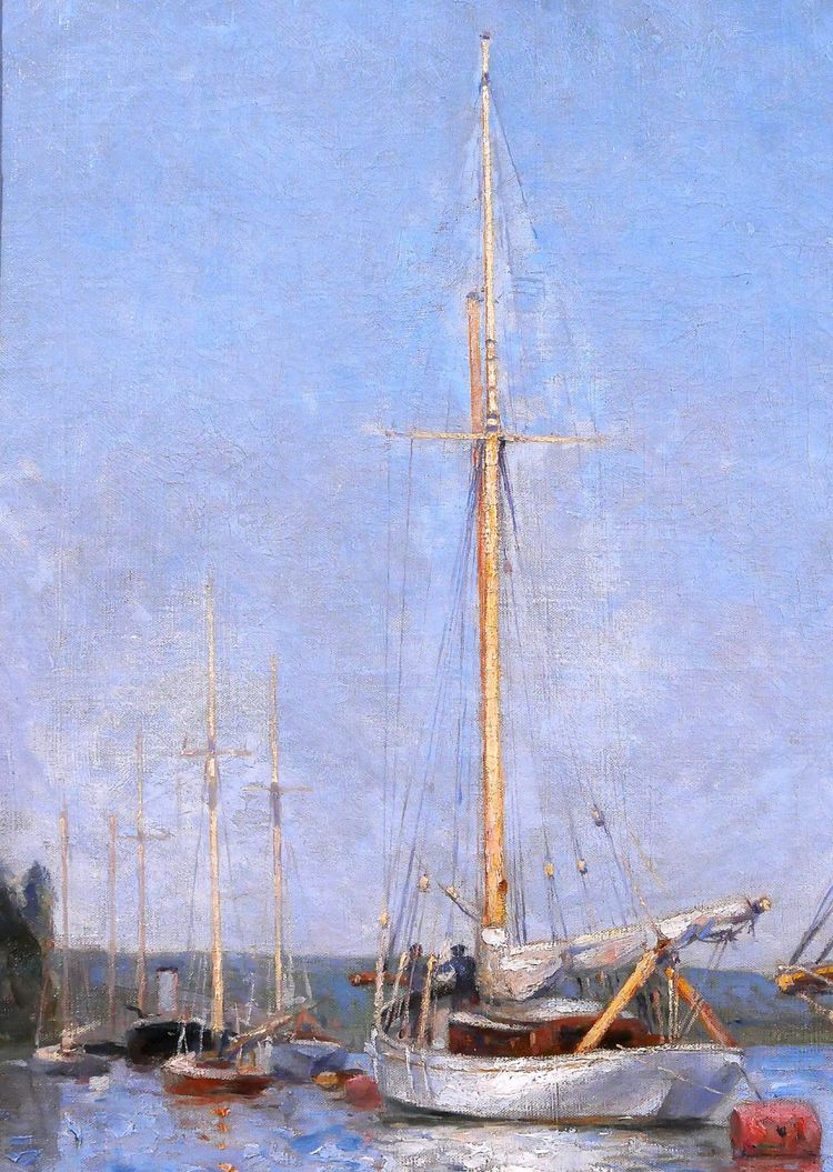 Gustave RAVANNE 1854-1904 Bateaux au port de Meulan, tableau, impressionnisme, vers 1880-90