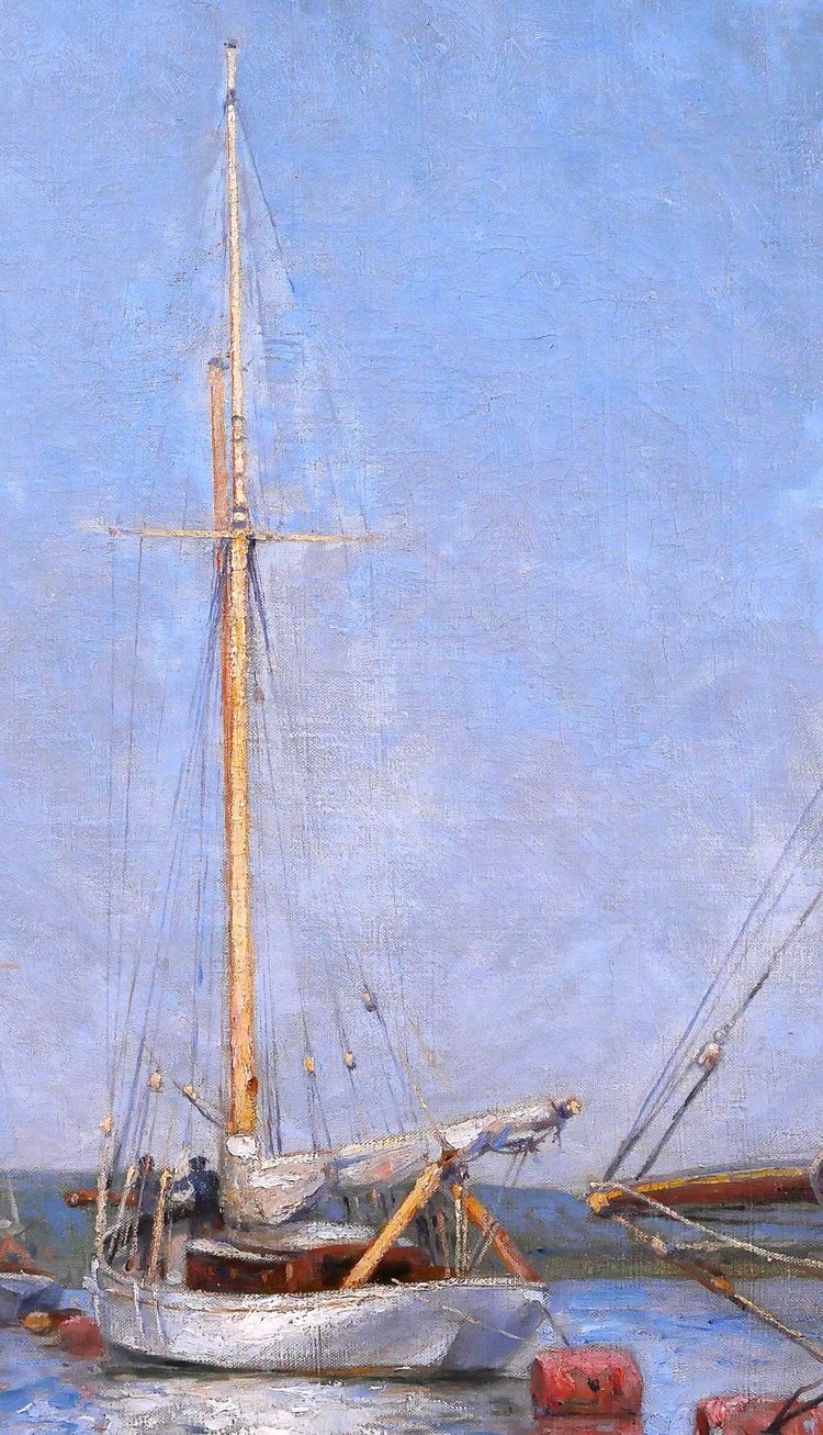 Gustave RAVANNE 1854-1904 Bateaux au port de Meulan, tableau, impressionnisme, vers 1880-90