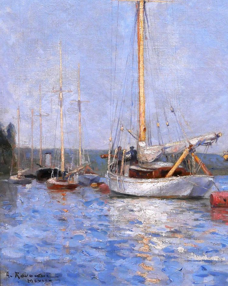 Gustave RAVANNE 1854-1904 Bateaux au port de Meulan, tableau, impressionnisme, vers 1880-90