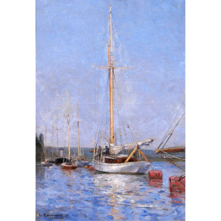 Gustave RAVANNE 1854-1904 Bateaux au port de Meulan, tableau, impressionnisme, vers 1880-90
