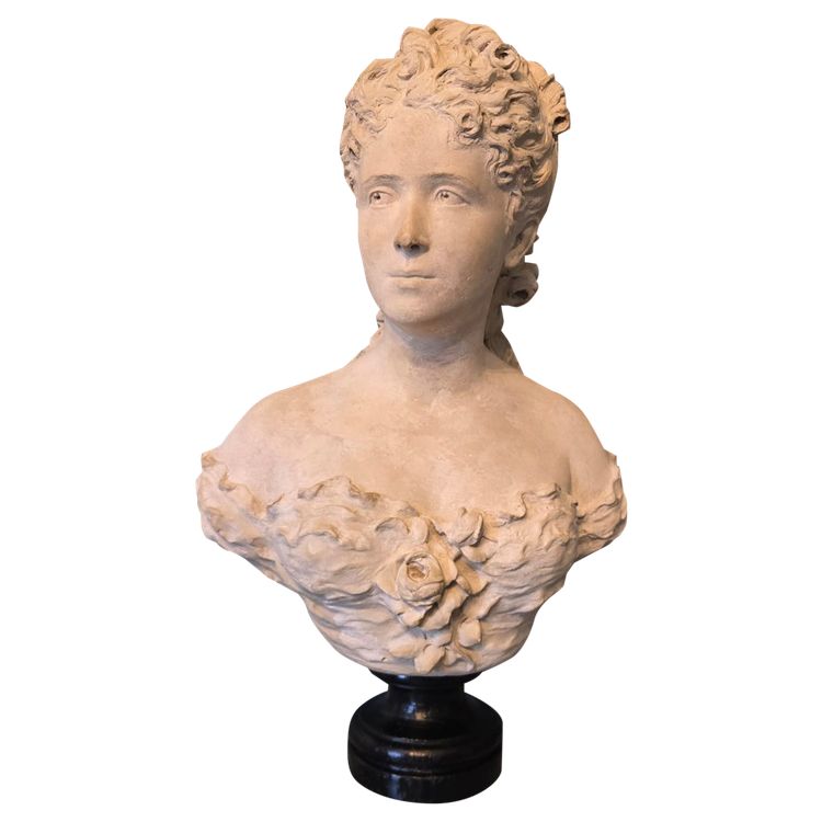 Busto di giovane donna, calco in gesso patinato, periodo Napoleone III