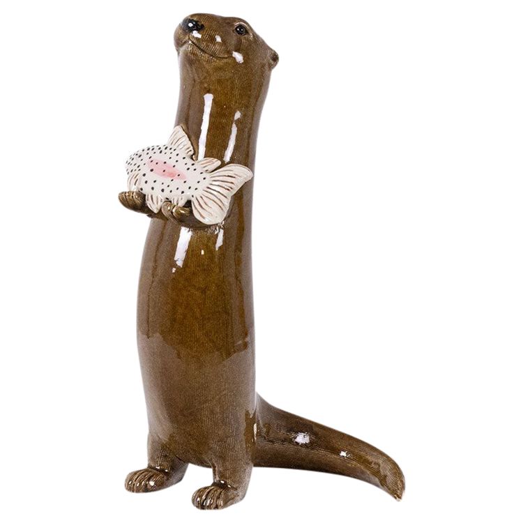 Valerie Courtet. Lontra che tiene in mano un pesce. Contemporaneo. Codice articolo: LS6420551A